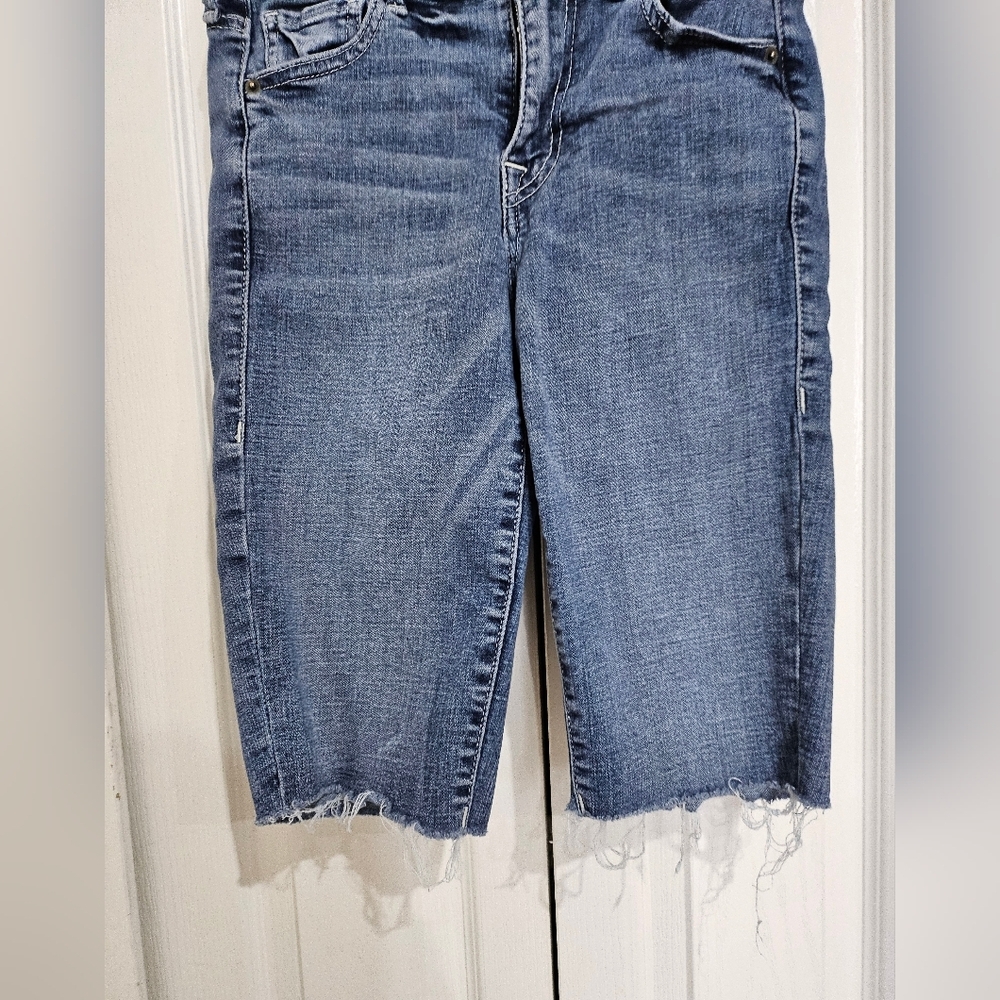 Y2K True Religion Riley Denim Shorts Women 25W Blue Frayed Hem Designer Jean. - Picture 3 of 11
